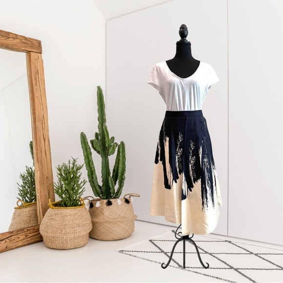 Eva Franco Abstract Brushstroke Faux Wrap Midi Skirt - Picture 1 of 12